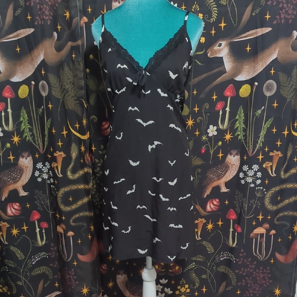 Black Lace Nightgown with Bat Pattern
